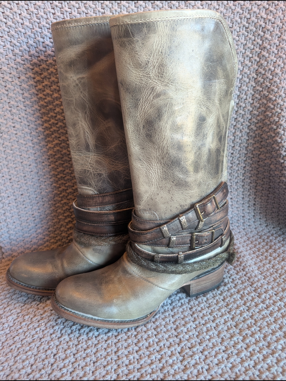 Freebird By Steven Drove- Distressed Grey Mid-Calf Leather Riding Boots